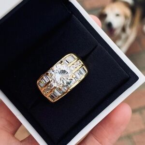 PAJ 925 Sterling Silver w. Gold Vermeil Round Baguette & Pave CZ Ring Size 9.5